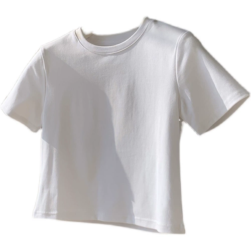 Белая летняя приятная телу футболка с коротким рукавом для отдыха, коллекция 2022, облегающий крой