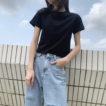  Black high waist short umbilical top Hong Kong style t-shirt womens slim small sexy pure cotton short-sleeved 2021 summer new ins