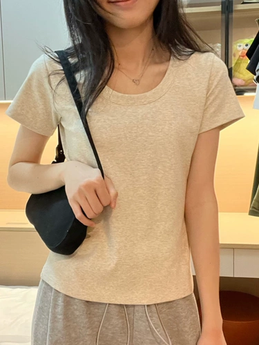 Tide, летняя однотонная приятная телу футболка с коротким рукавом, облегающий крой, короткий рукав