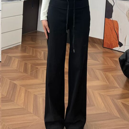 Suseyiku~ American Style Autumn Lazy Style Drapey Pants Knitted Casual Pants Loose Straight Leg Slimming Floor-Length Pants for Women