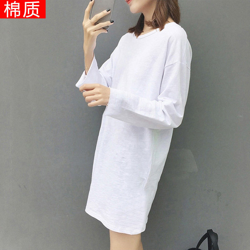 Spring and autumn white long-sleeved t-shirts Harbour Wind Winter Chic loose middle-long sleeve cotton blouse shirt