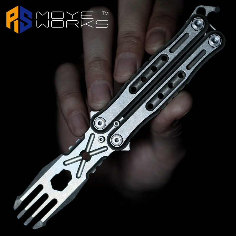 Moyeworks Edc Titanium Alloy Unedged Comb Table Fork Hell Cat Laojiu Multifunctional Outdoor Swing Comb