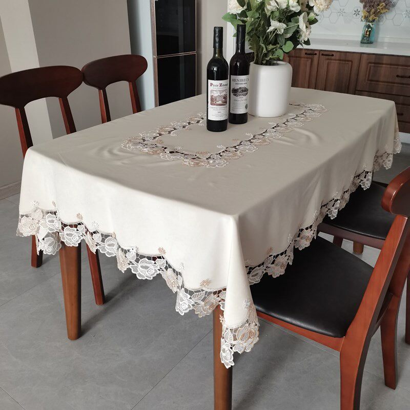 European-style light luxury lace embroidered table tablecloth air-conditioning washing machine bedside table small round dust-proof multi-purpose cover towel cloth