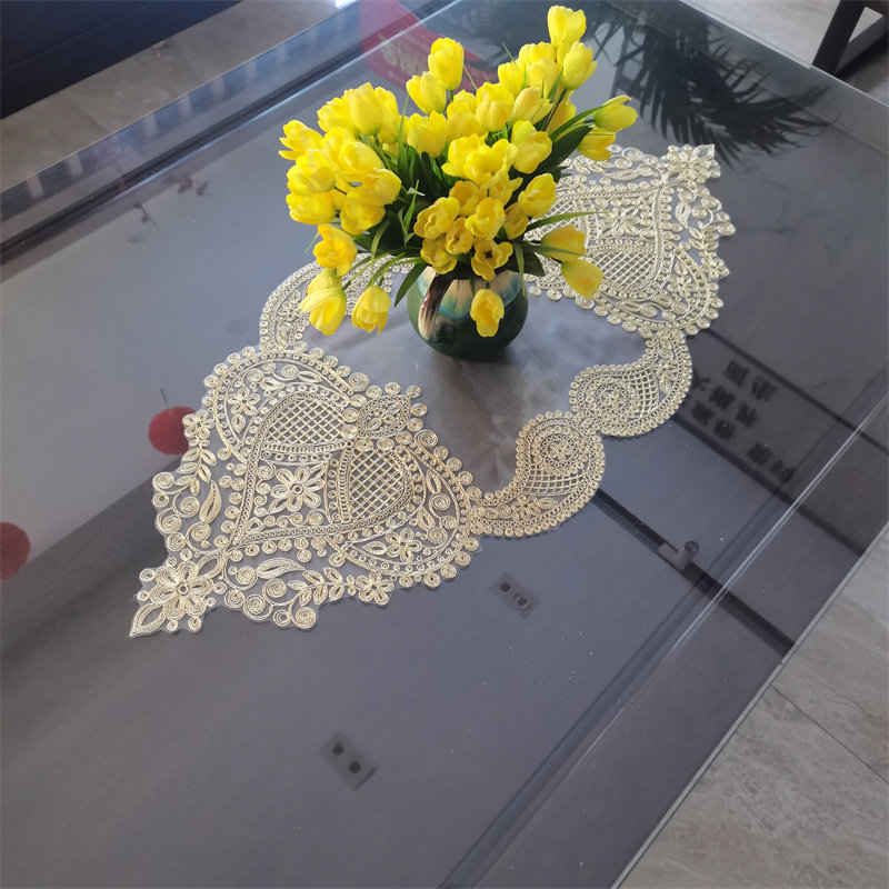 European-style golden lace embroidery table mat, coffee table, tablecloth, luxury rectangular table, dressing table, chest of drawers, cover towel, cloth