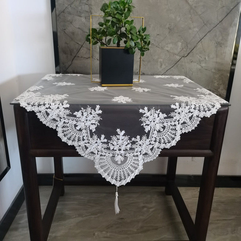 Eurostyle light and luxurious lace embroidered square table tablecloth air conditioning washing machine bed head cabinet small round dust resistant multipurpose cover cloth