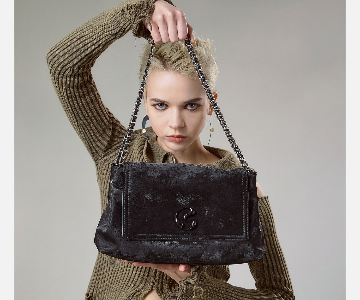 JACD Black Faux Leather Flap-Top Shoulder Bag