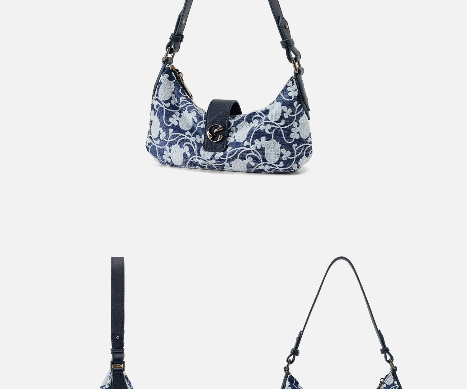JACD Denim Crescent Underarm Bag - Zip-Top
