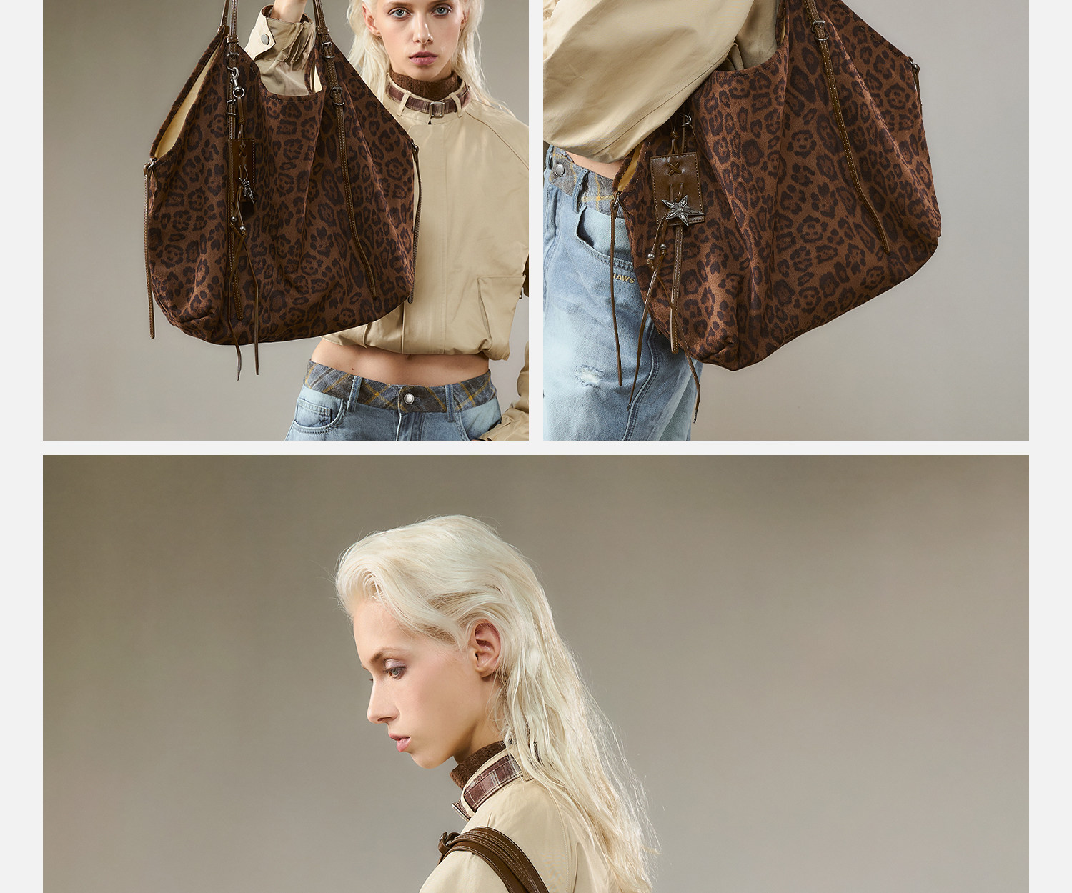 JACD Leopard Print Faux Leather Hobo Bag