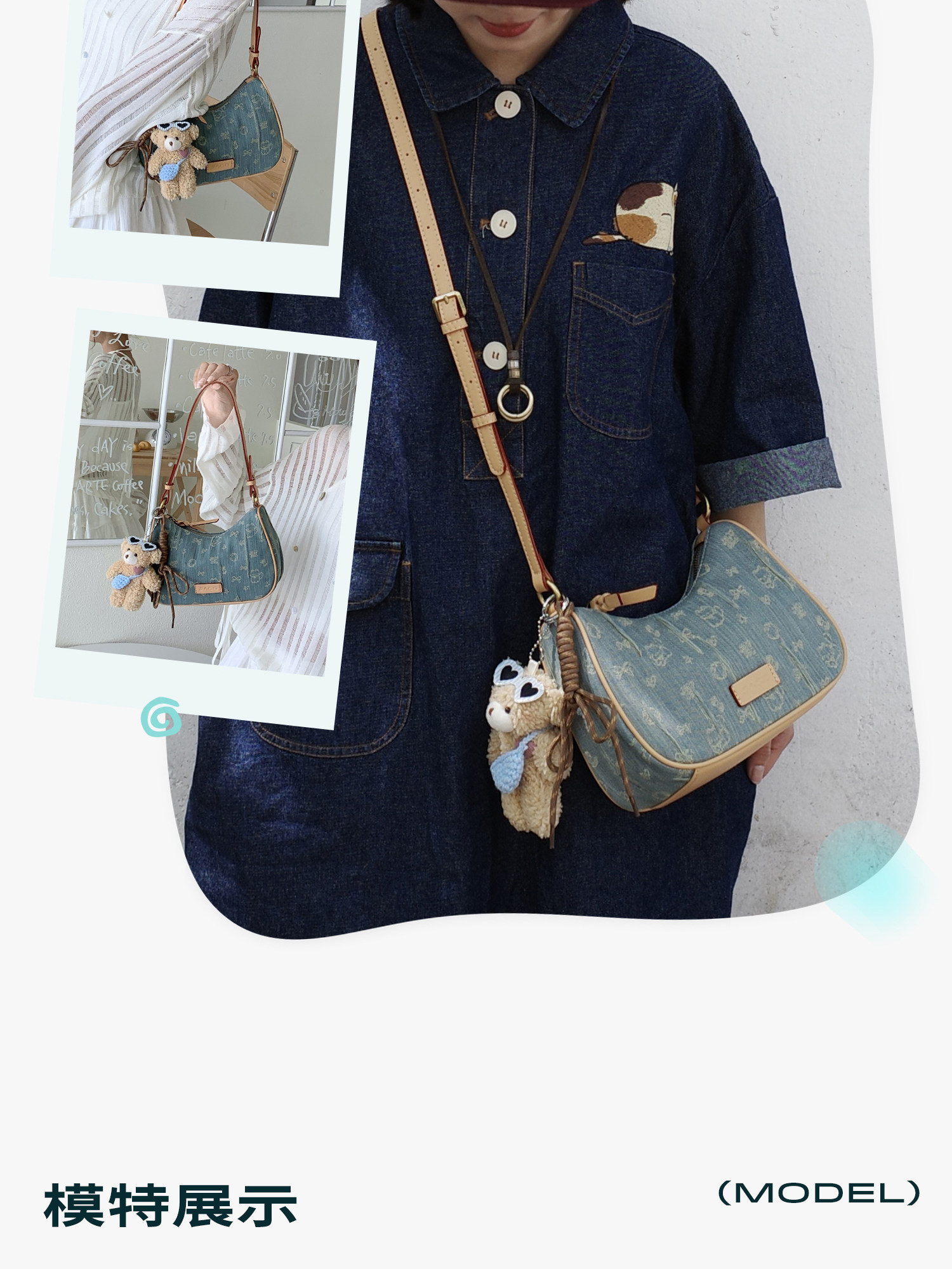 JACD Vintage Denim Zip-Top Underarm Bag