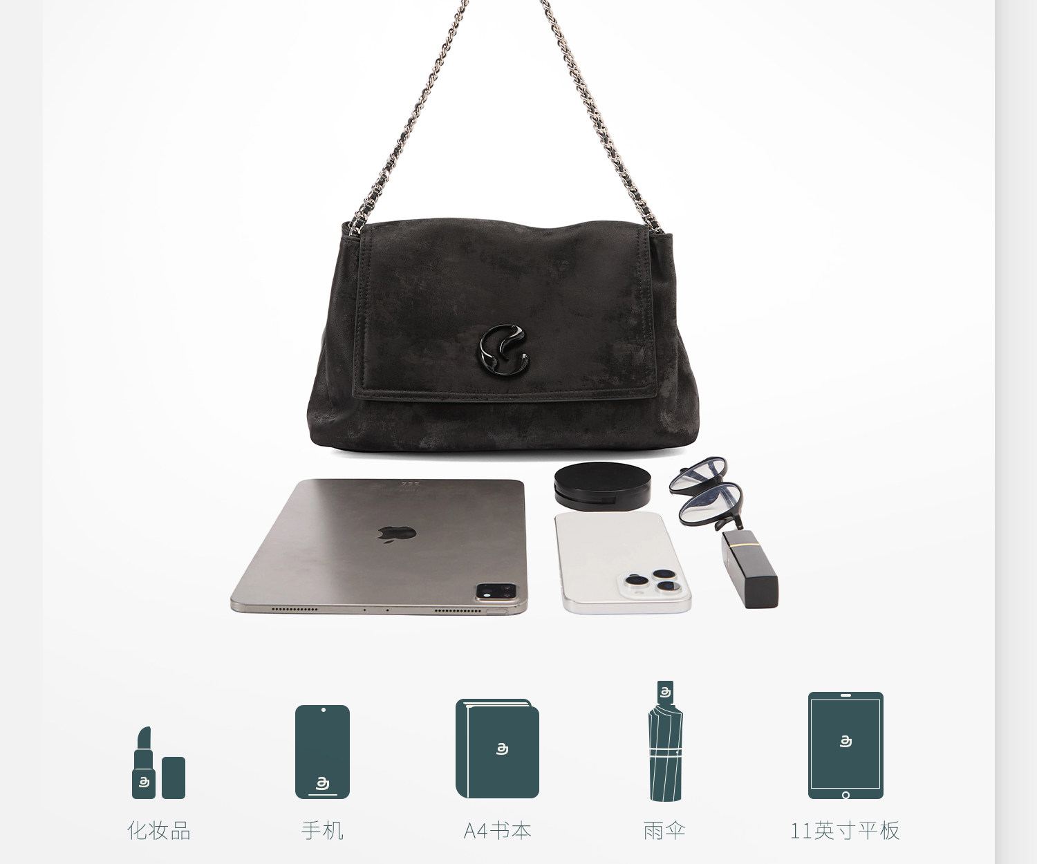 JACD Black Faux Leather Flap-Top Shoulder Bag