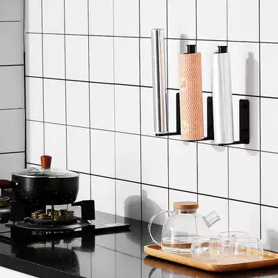 Kitchen paper towel rack non-perforated multifunctional creative tissue rack wall-mounted space aluminum cling film shelf