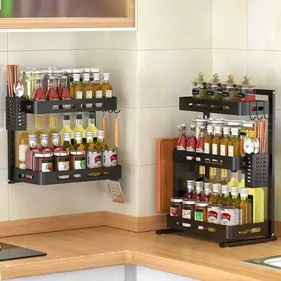 Kitchen seasoning shelf countertop multi-layer non-perforated stainless steel household multifunctional wall-mounted corner seasoning tank rack