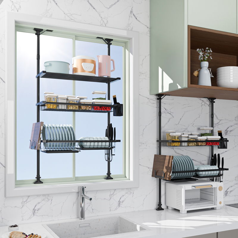 Stainless steel kitchen top of the sky shelf tank scaling bowl asphalt hanging window counter multi-functional reception layer