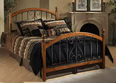 North American black walnut bed American country iron wood bed Solid wood wrought iron bed 1 5 meters 1 8 meters double bed Master bed