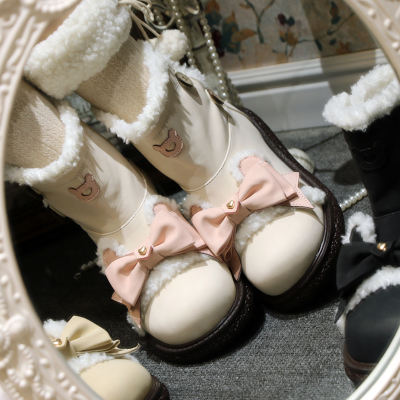Jiujiu Lolita Original Clearance Sale includes B-grade Lolita bear baby fleece snow boots with bow thick-soled ankle boots