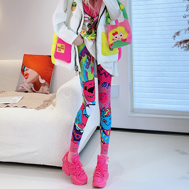 Thin Pants for Women, Fashionable Colorful Cartoon Print, Stylish Trendy Brand, Stretchy Sports Fitness Yoga Leggings