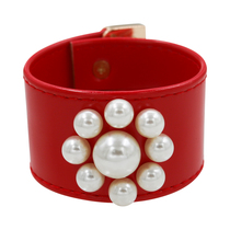BAY High-end Customised Pearl Small Flowers Coarse Leather Bracelet PALACE LORETTA SERIES