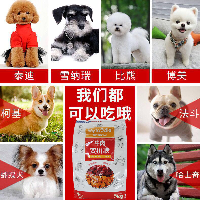 Mai Fudi đấu đôi thức ăn cho chó 2kg VIP thức ăn cho chó trưởng thành hương vị thịt bò Teddy chó nhỏ 10kg loại phổ biến để xé - Chó Staples hạt cho chó poodle