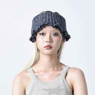 YEZI OD Old blue ear-trimmed knitted hairband for women, a retro niche subculture street style headwear
