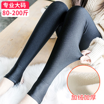 Winter glossy pants women plus velvet thickened outer wear large size fat mm200 kg seamless one black warm leggings