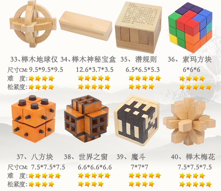 25 cái 72 cái bộ kết hợp Kong Ming khóa Lỗ Ban khóa bốn trí thông minh cổ điển đồ chơi gỗ rắn đồ chơi trẻ em thông minh