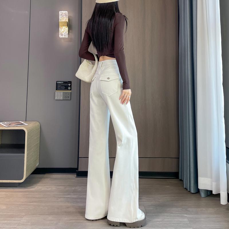 Long-Leg Secret/High-Waisted Flared Jeans for Women, New Spring Style, French Loose Straight-Leg Bell-Bottom Pants, Super Slimming