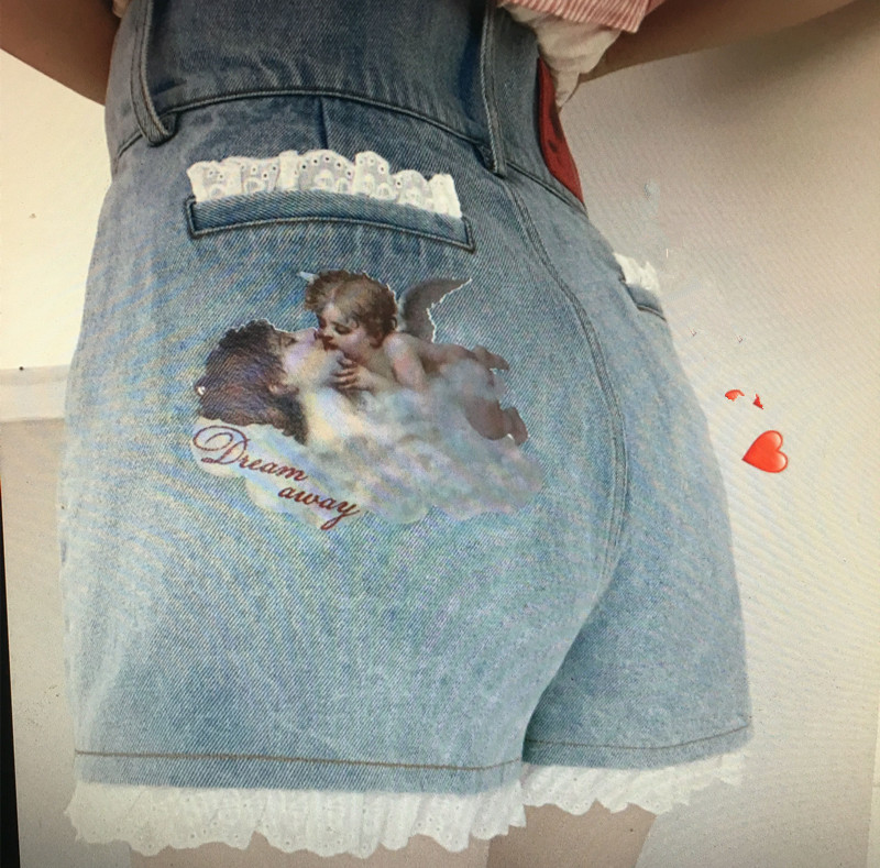 Angel Hugger* Angel Lace Denim Shorts
