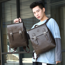 Mens Double Shoulder Bag Genuine Leather Fashion Trends High-end Computer Backpack Men Business Casual Ins Tide Card Student School Bag