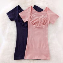 Japanese ladies thin short sleeve warm vest heating fiber chest wear body body warm underwear one piece autumn clothes