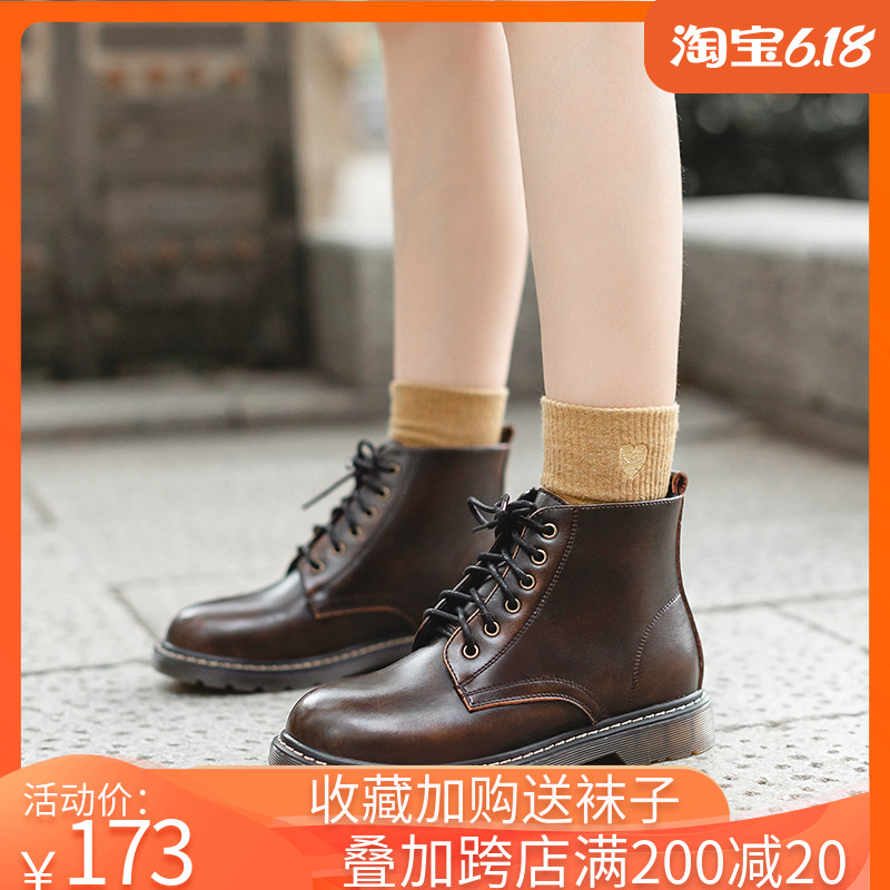 (Peninsula Shoe House) 2021 New Martin boots Winter women gush 100 hitch black cow leather short boots Inn wind