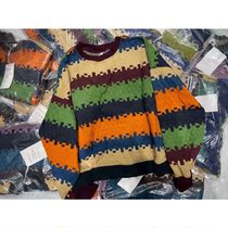 2021 New sweater womens round neck loose color color striped pullover lazy autumn winter Joker sweater