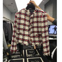 LIMCIAO coat womens 2021 new womens loose rough Tung short plaid loose autumn and winter round neck top