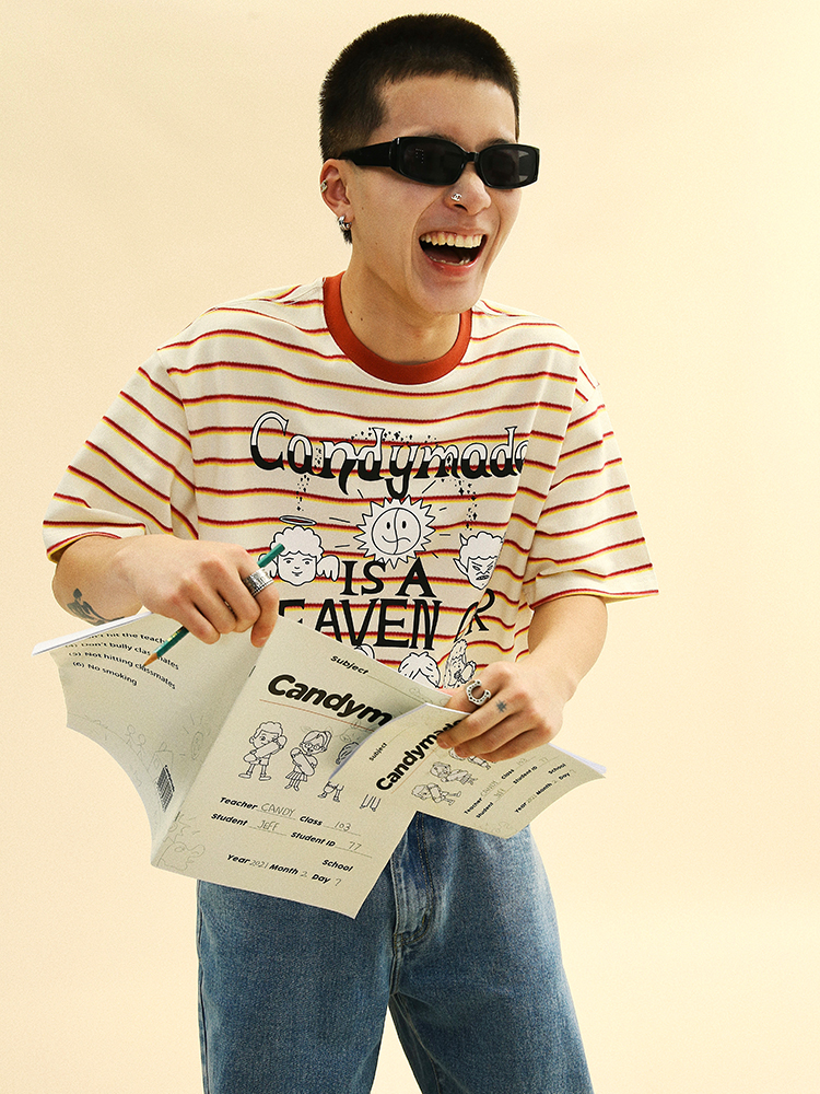 Candymade 21SS Angel Devil series illustration Devil Striped short sleeve T-shirt