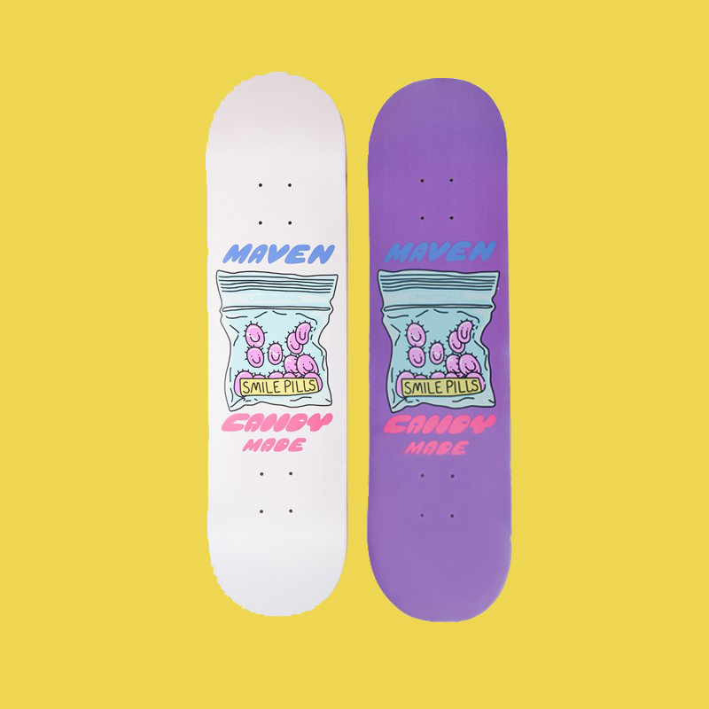Candymade x MAVEN co-branded ultraviolet color-changing skateboard panel Gio Little Purple Man smile candy