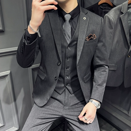 Мужской комплект, костюм, свадебное платье для отдыха, пиджак классического кроя в английском стиле, в корейском стиле