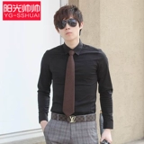 阳光帅帅 Осенняя хлопковая рубашка, футболка, в корейском стиле