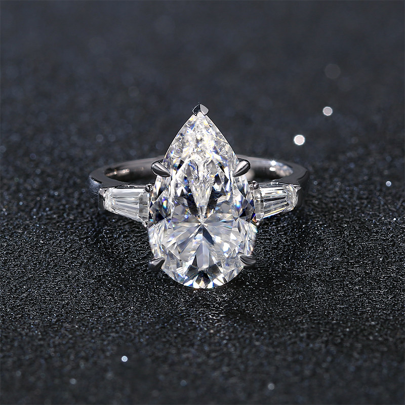 Pear-shaped Drop Drill 18K Platinum Mosanstone Ring Drill Ring 2 3 4 5 carats ordered for PT950 Platinum color gold-Taobao