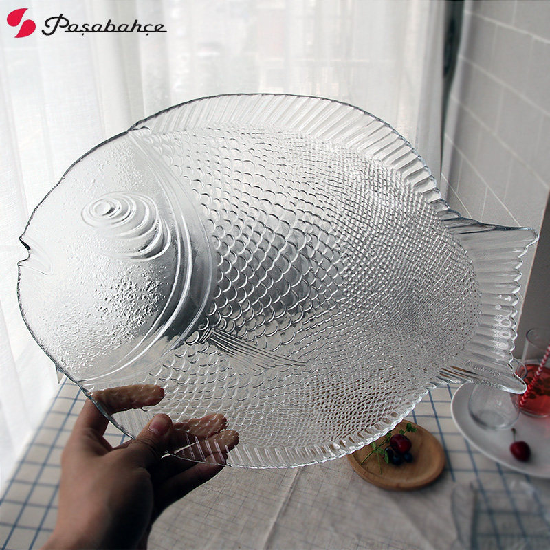 Imported pasabahce tempered glass fish plate fish-shaped creative glass dinner plate western food tableware cold dish plate - Taobao