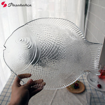 Imported pasabahce tempered glass fish plate fish shaped creative glass plate Western food tableware dish dish plate