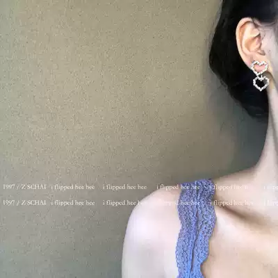 ifhh Amber meteor God Amber Gray chic double layer two wearing Love Point drill ear needle 925