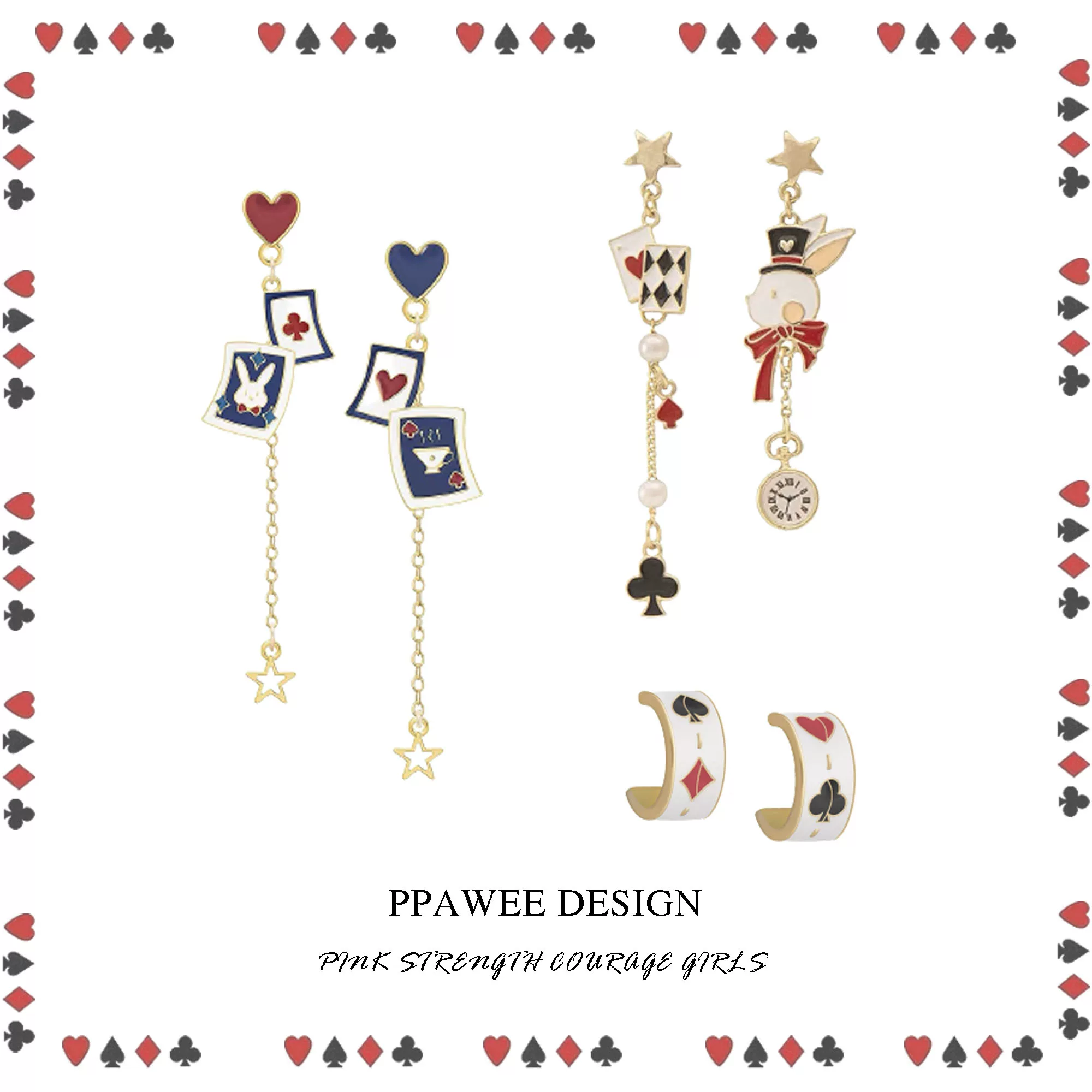Earrings, asymmetrical rabbit with tassels, cute ear clips