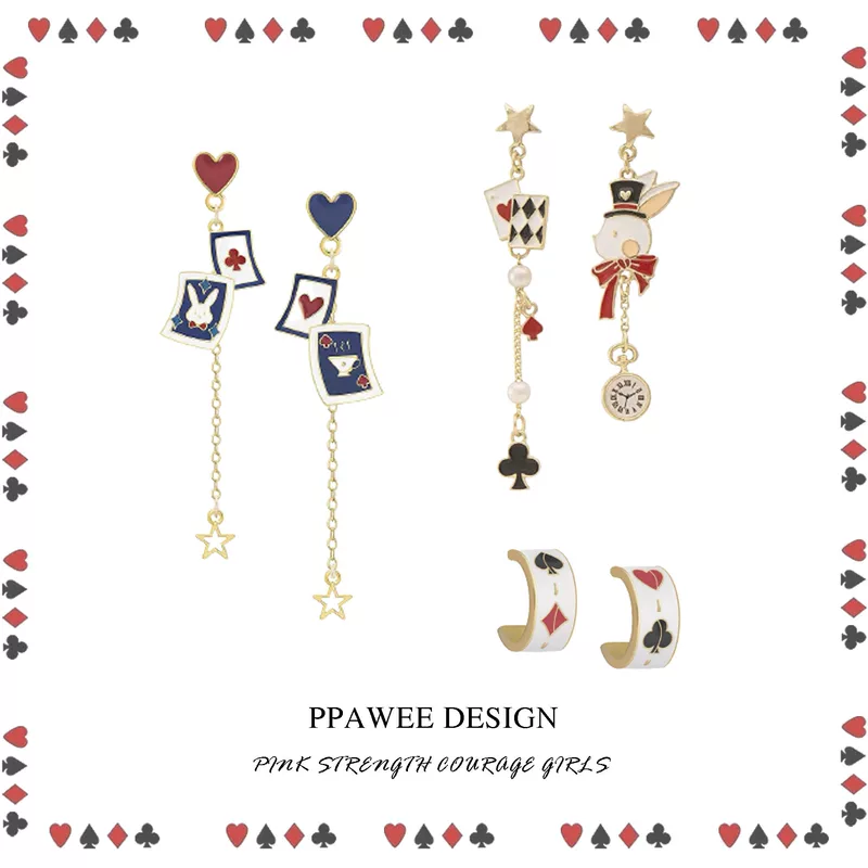 Earrings, asymmetrical rabbit with tassels, cute ear clips