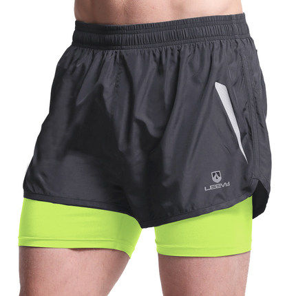 The double layer training of men's summer speed dry marathon shorts for sports shorts