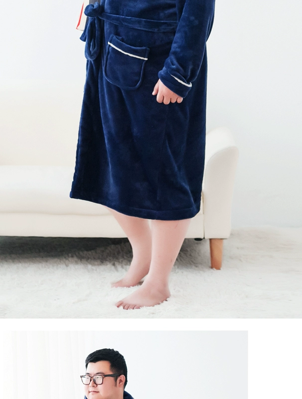 Mùa thu và mùa đông san hô nhung áo choàng nam kích thước lớn cộng với phân bón cộng với kích thước đồ ngủ dày chất béo dịch vụ nhà flannel áo choàng tắm