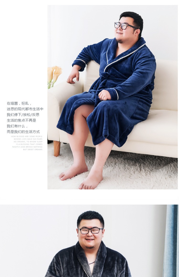 Mùa thu và mùa đông san hô nhung áo choàng nam kích thước lớn cộng với phân bón cộng với kích thước đồ ngủ dày chất béo dịch vụ nhà flannel áo choàng tắm đầm ngủ đẹp