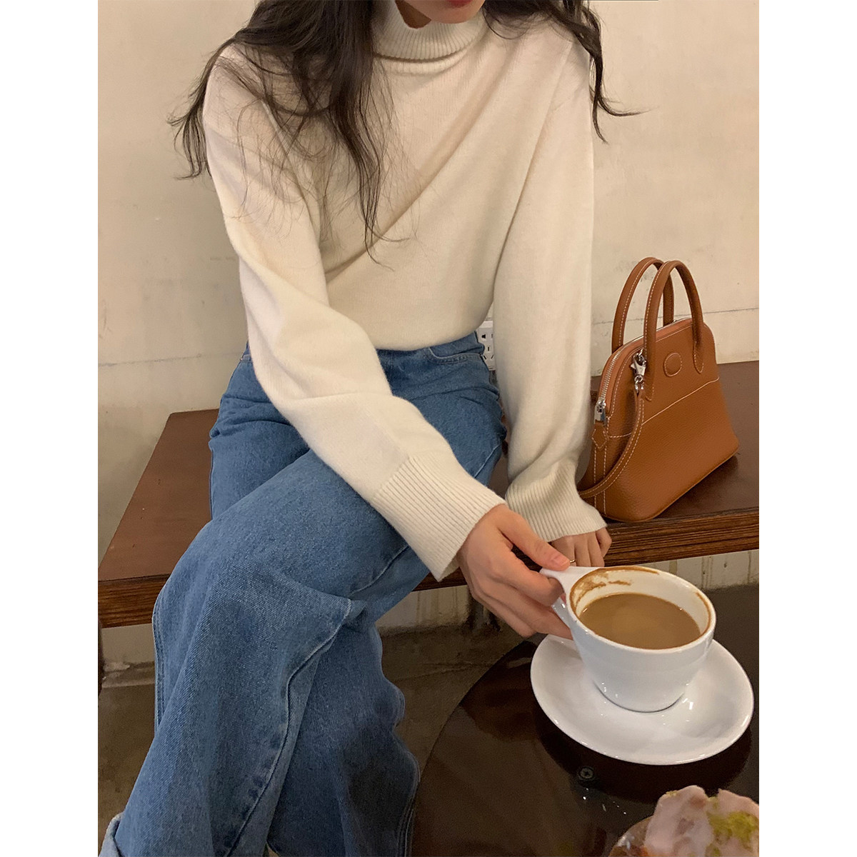 5siss soft waxy full wool turtleneck sweater women's winter lazy style loose all-match long-sleeved knitted sweater