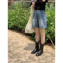 5siss retro high waist jeans shorts female summer thin loose A - word broad leg five - pants fashionable pants tide