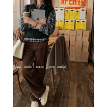 5siss retro lazy mopping casual pants womens 2022 spring and autumn new niche corduroy straight wide leg pants