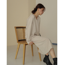 5siss 2021 new dress womens long bottoming knitted skirt loose hooded sweater dress autumn and winter Long