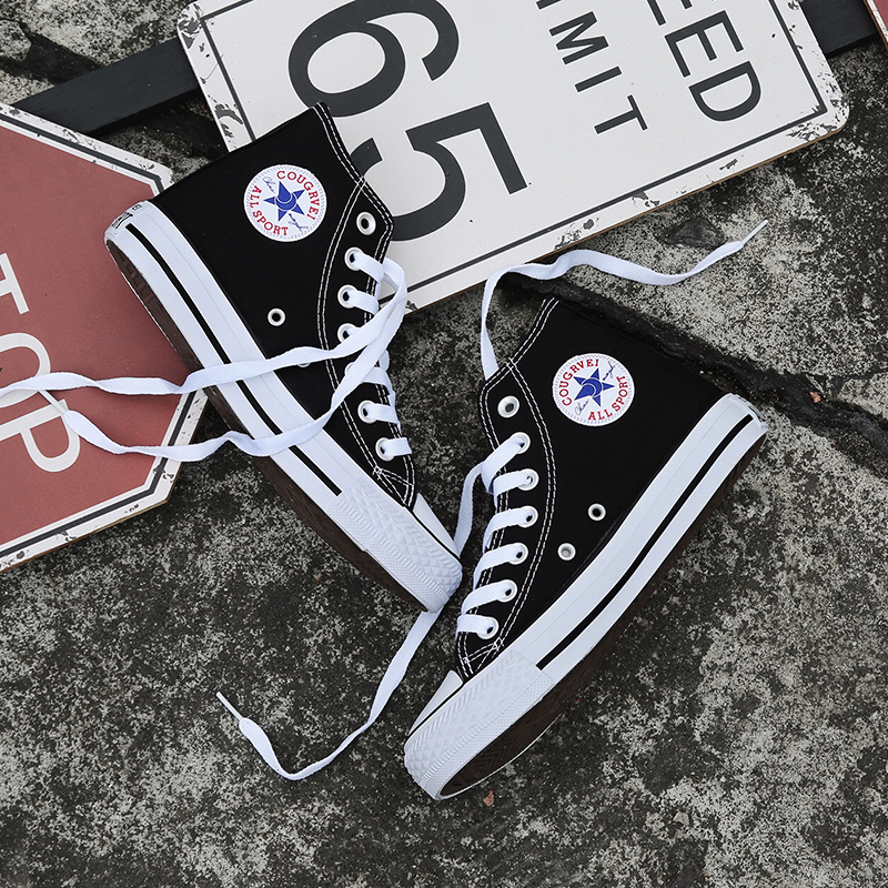 Mã cực lớn 4546 Giày vải Shiind Converse siêu cháy cotton nam màu đen cao để giúp thấp để giúp cộng với giày sinh viên nhung giày the thao nữ